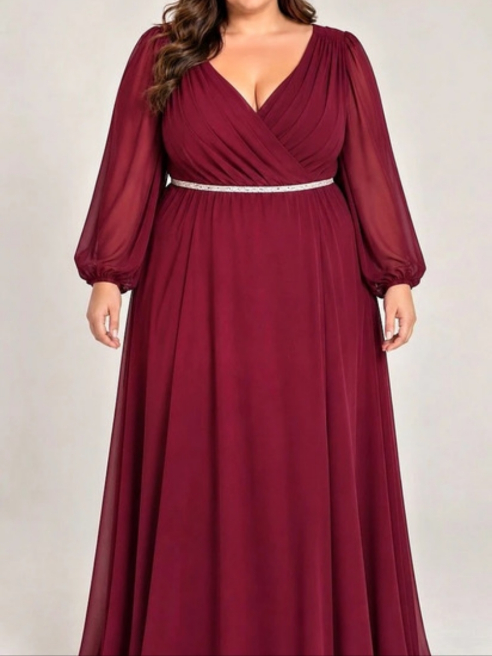 Ever Pretty Burgundy Long Sleeve Formal Gown – Plus Size 5XL
